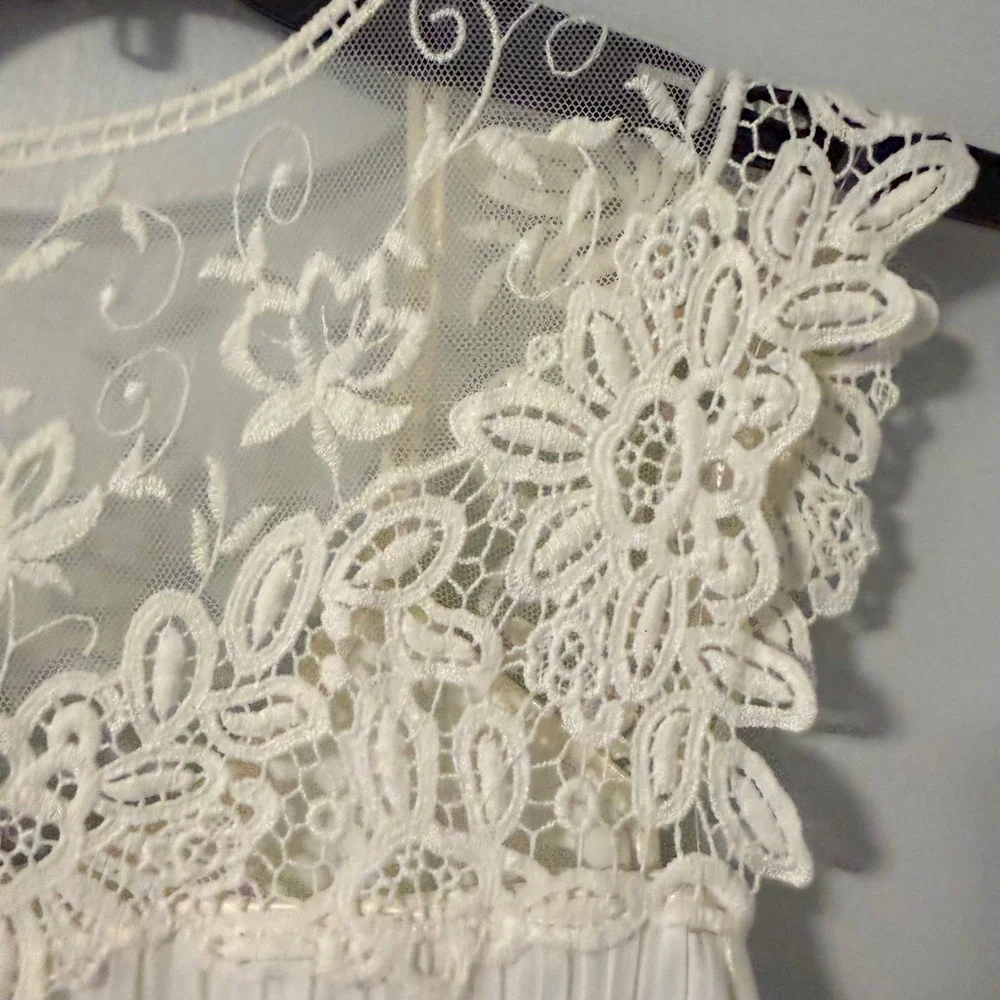 Amanda‎ Lane Ivory Pleated Lace Cap Sleeve Shift Dress Size 4 New With Tags VTG